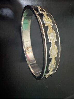 Coach SilverTone/Blac Signature C Chain Enamel Bangle Bracelet - Women's Jewelry